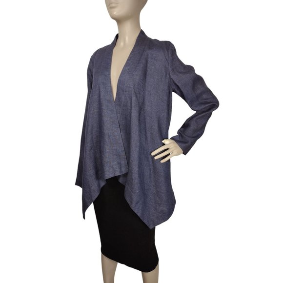 Talbots Blue 100% Linen Draped Open Front Waterfall Topper Jacket Size 10 - Picture 6 of 9